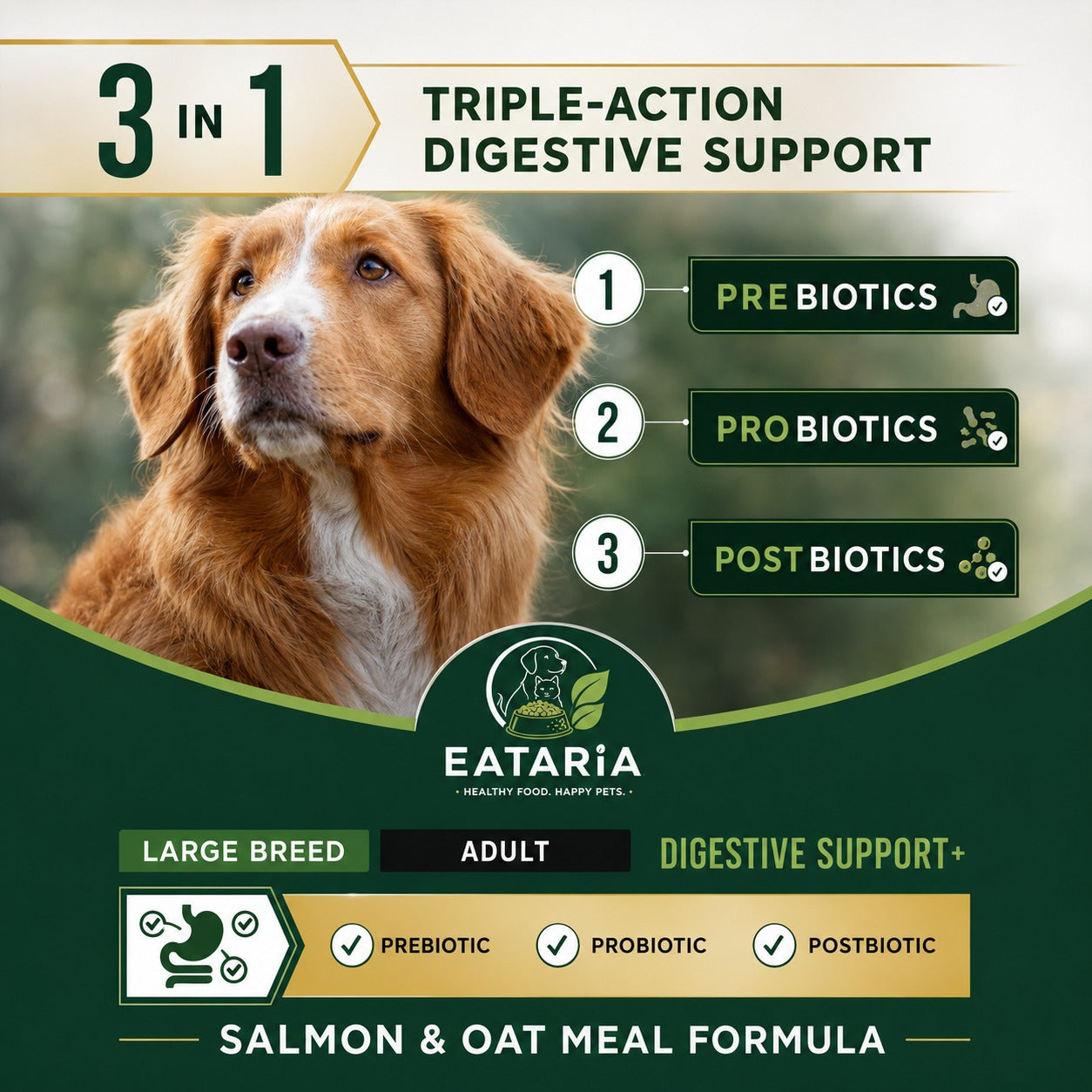 EATARIA Digestive Support+ Adult Large Breed Dog Food Salmon & Oat Meal Formula