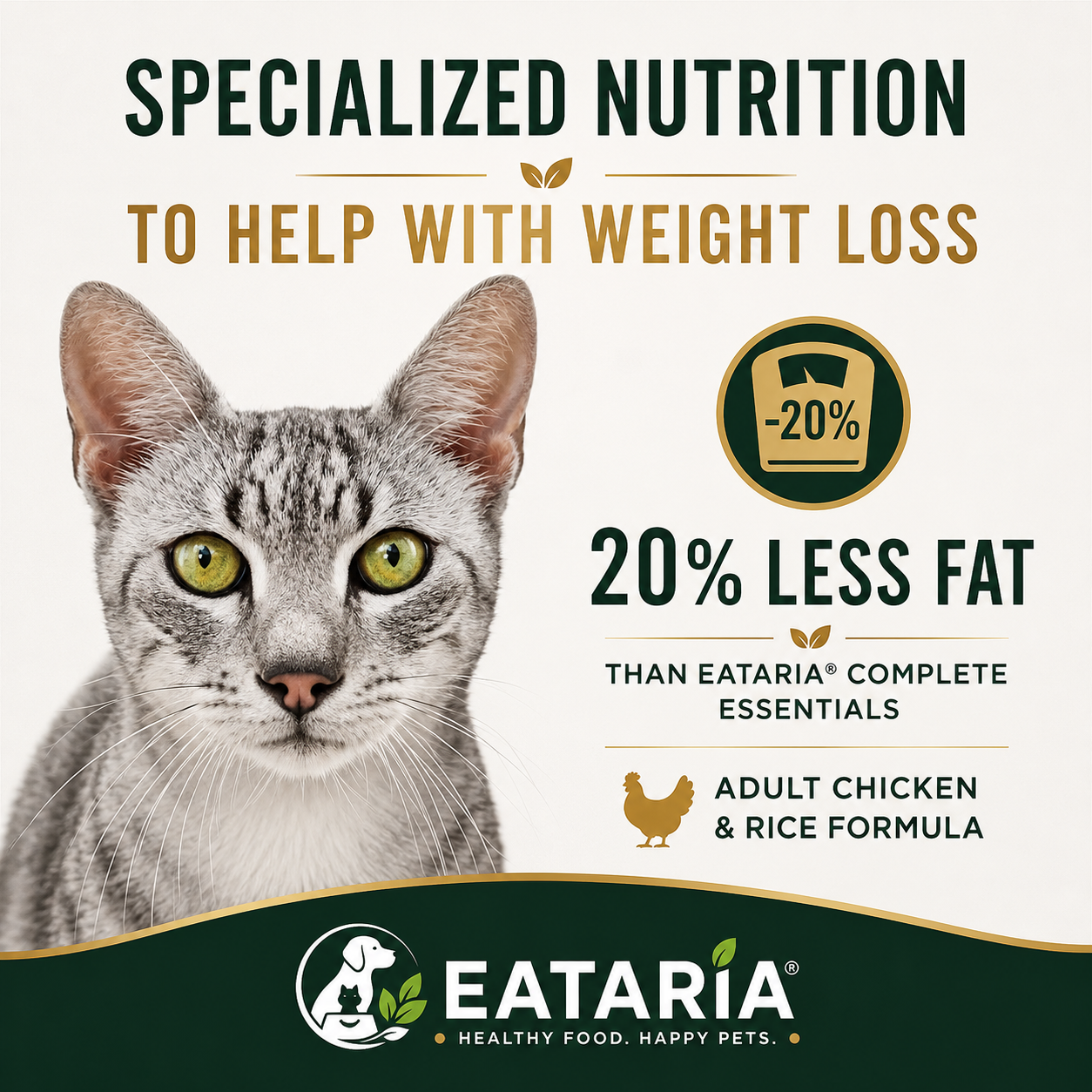 Eataria Adult Weight Management Dry Cat Food – Chicken & Rice Formula