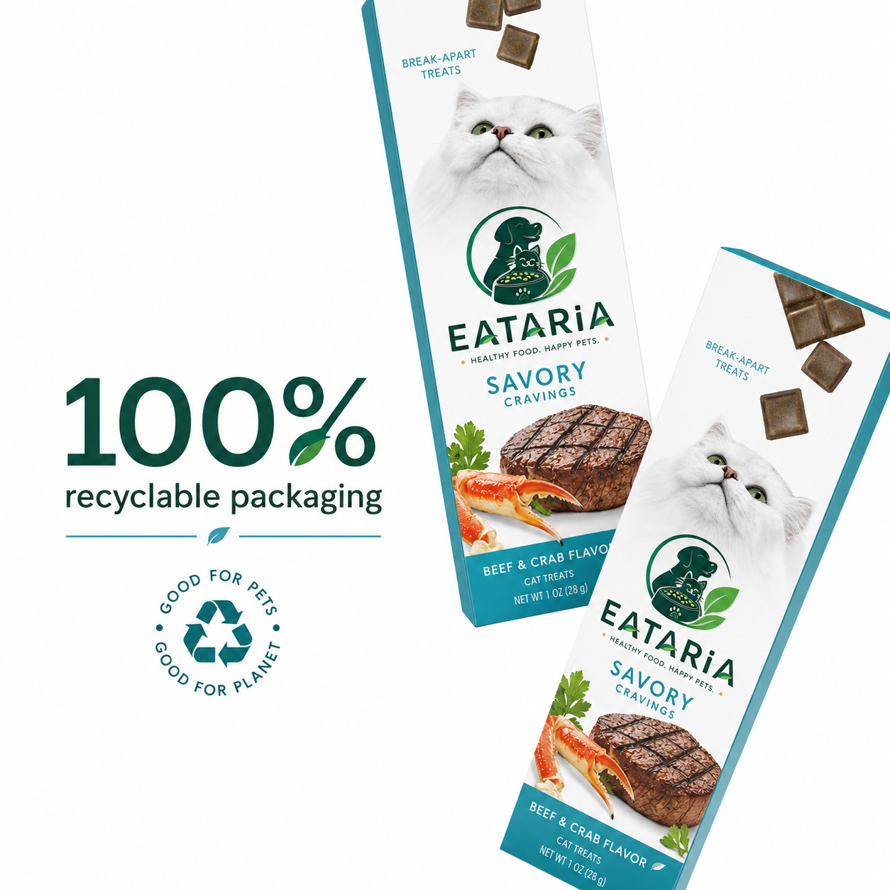 Eataria Break-Apart Cat Treats – Beef & Crab Flavor 56 Treats