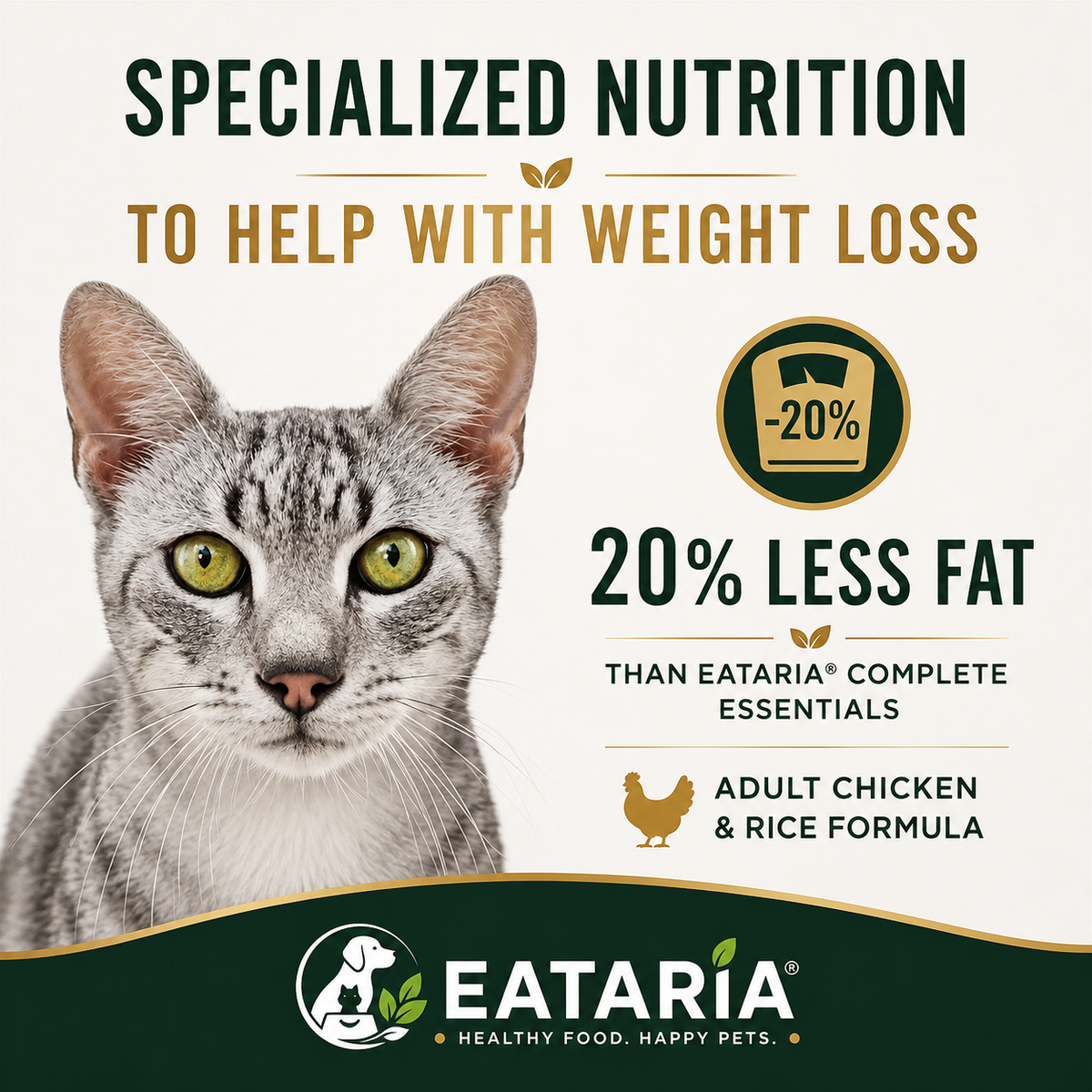 Eataria Adult Weight Management Dry Cat Food – Chicken & Rice Formula
