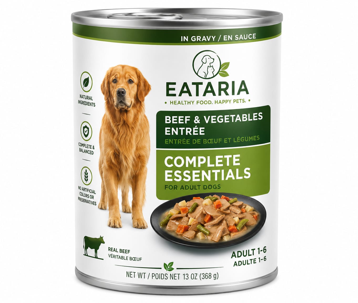 Eataria Complete Essentials Adult Wet Dog Food Beef & Vegetables Entrée in Gravy