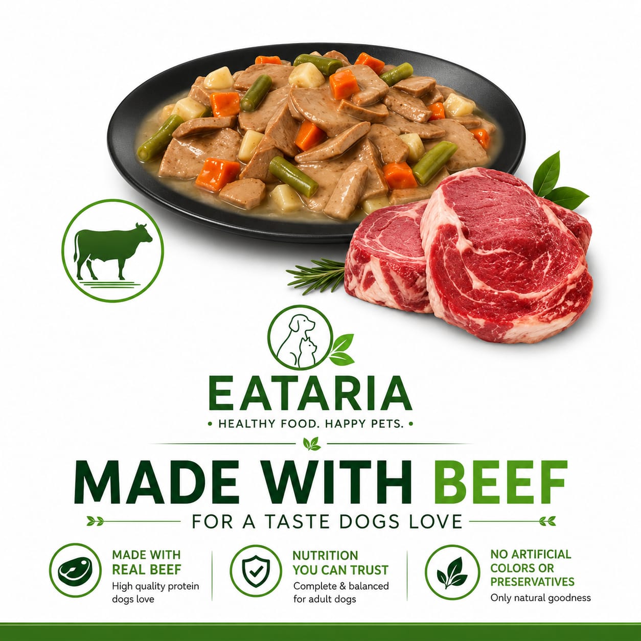 Eataria Complete Essentials Adult Wet Dog Food Beef & Vegetables Entrée in Gravy