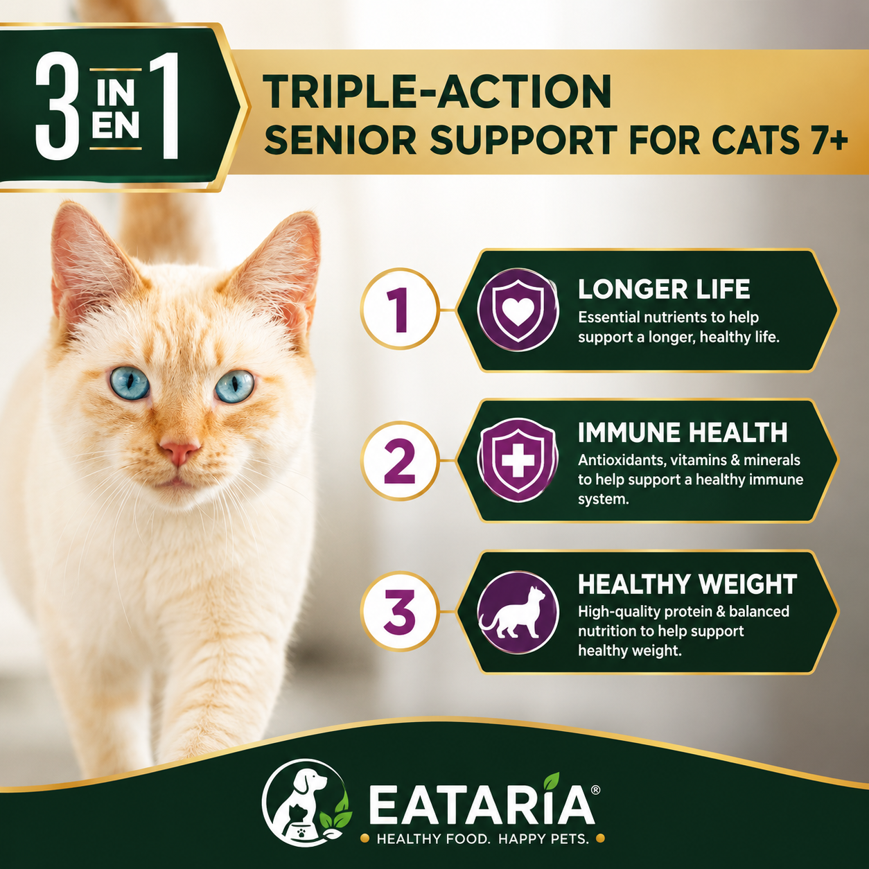Eataria Advantedge Senior Support+ Adult 7+ Dry Cat Food – Chicken & Rice Formula