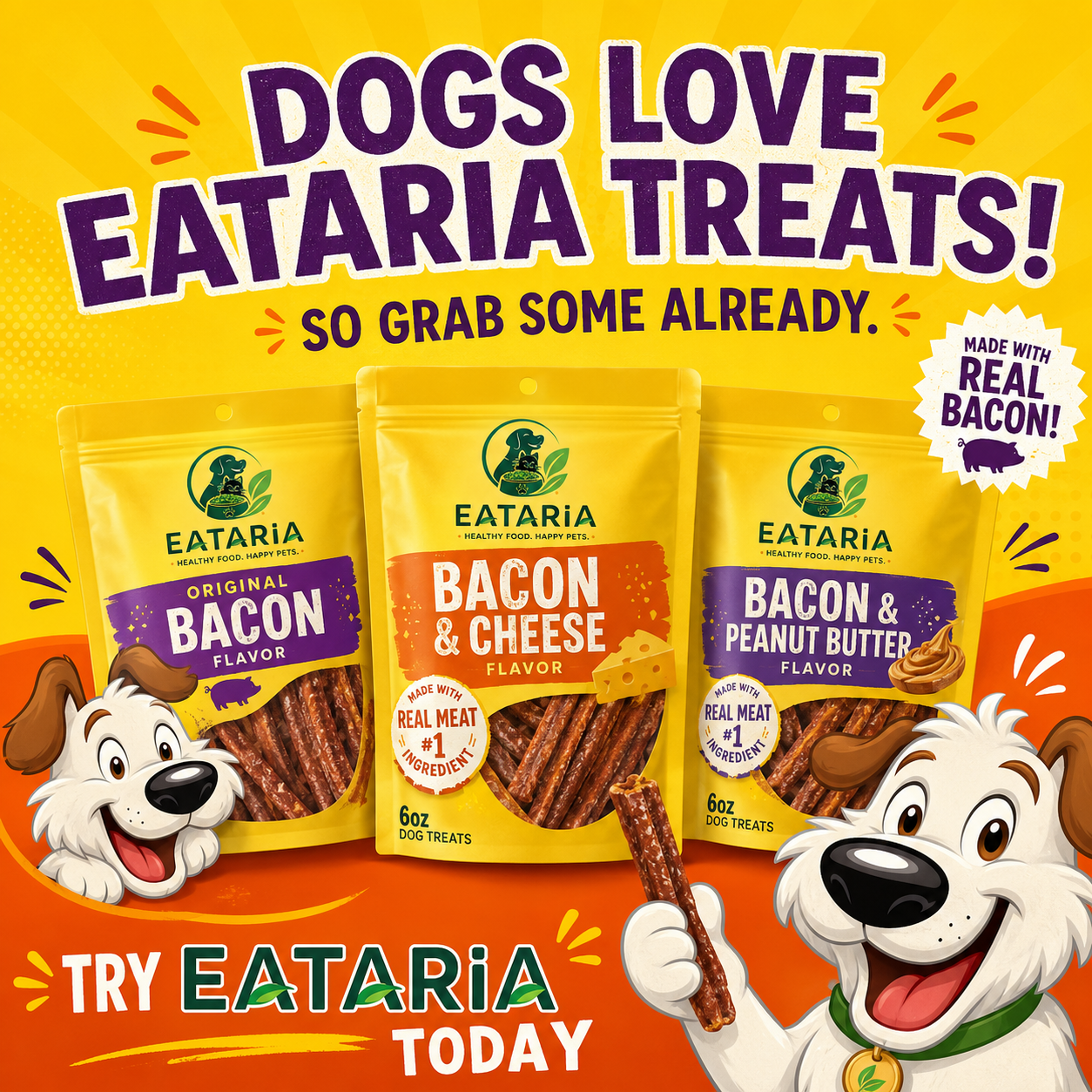 Eataria Treat Stix Dog Treats Bacon & Cheddar Jack Flavor Soft Chews