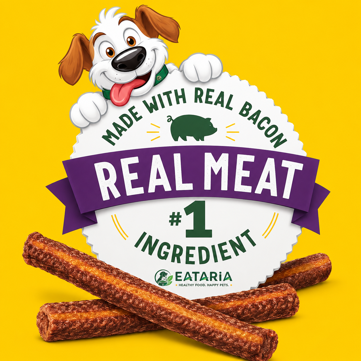 Eataria Treat Stix Dog Treats Bacon & Cheddar Jack Flavor Soft Chews
