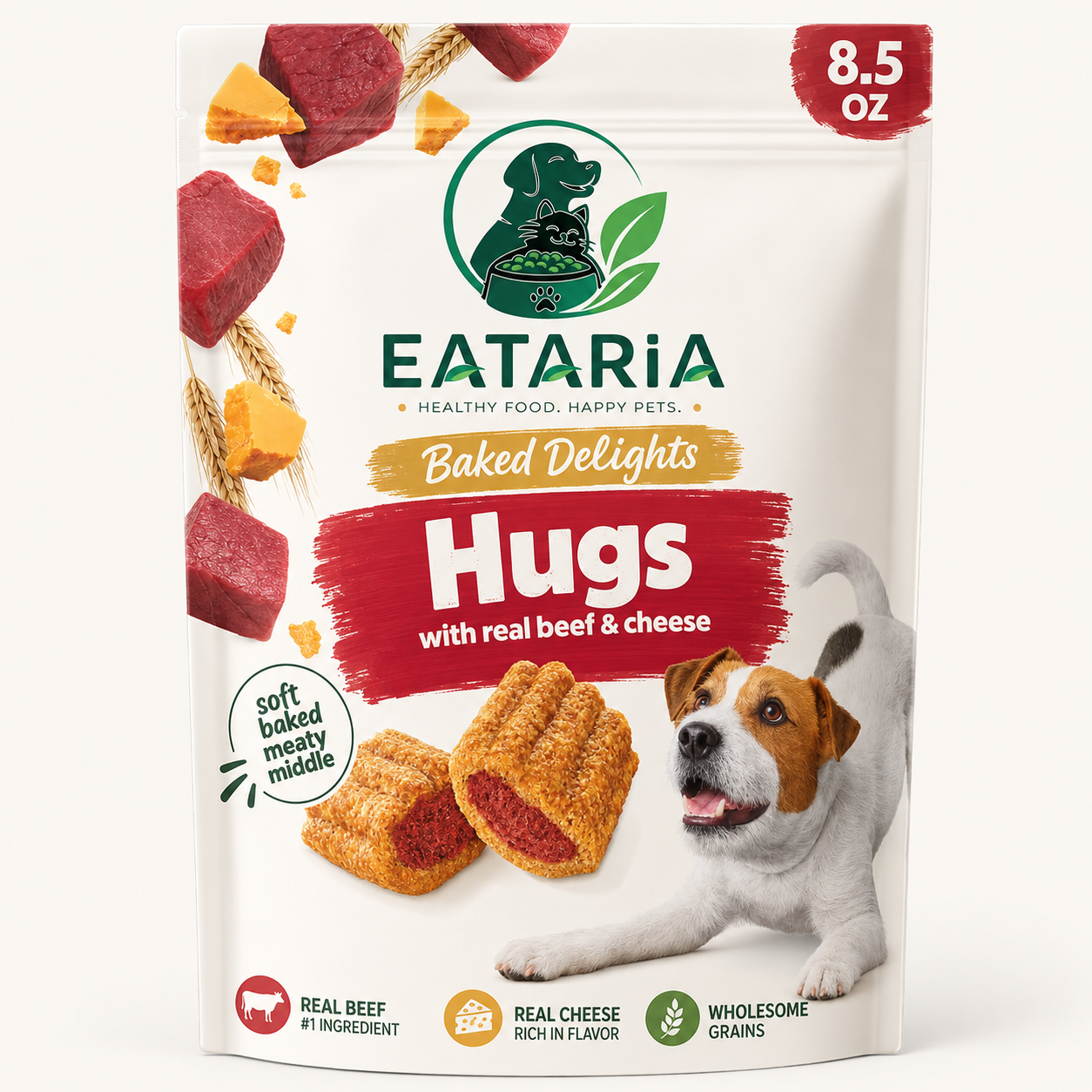 Eataria Baked Delights Hugs Dog Treats – Real Beef & Cheese Soft-Baked Snacks