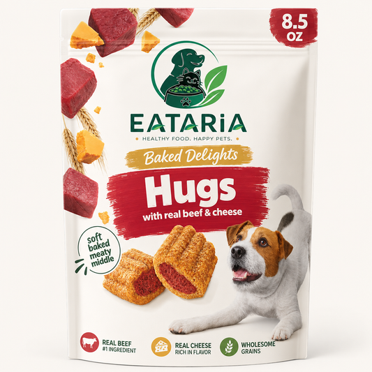 Eataria Baked Delights Hugs Dog Treats – Real Beef & Cheese Soft-Baked Snacks